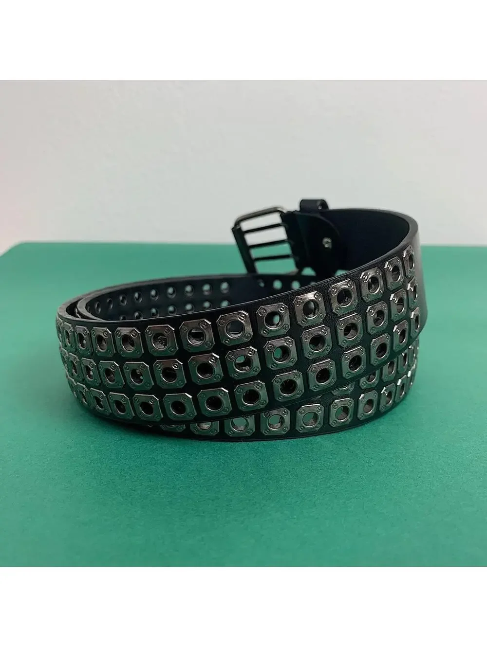 Cyber y2k 2000s style dark silver studded belt. Nice quality. 42 inches length